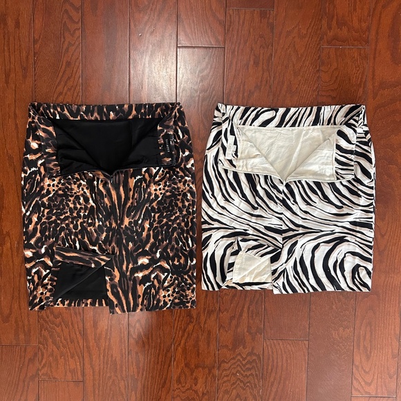 2 Skirts Talbots Ann Taylor LOFT Animal Print Abstract Pattern Black White Tan - Picture 4 of 10